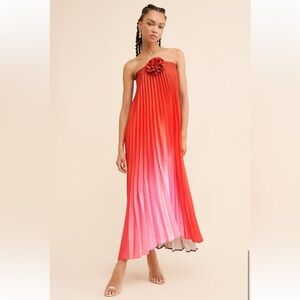 Delfi Collective Giselle Pleated Ombré Satin Maxi Dress